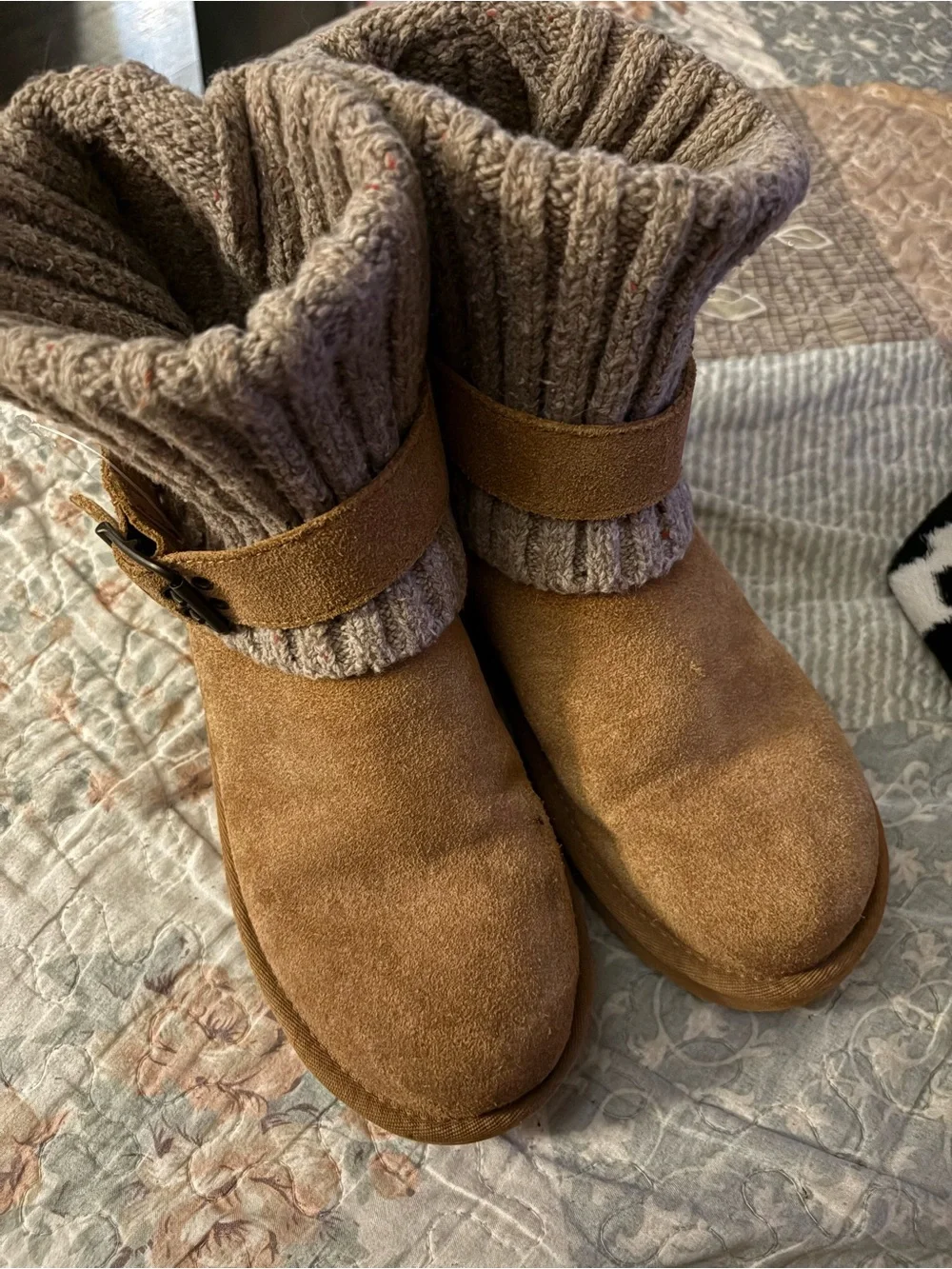 UGG Chestnut Suede Knit-Cuff Ankle Boots